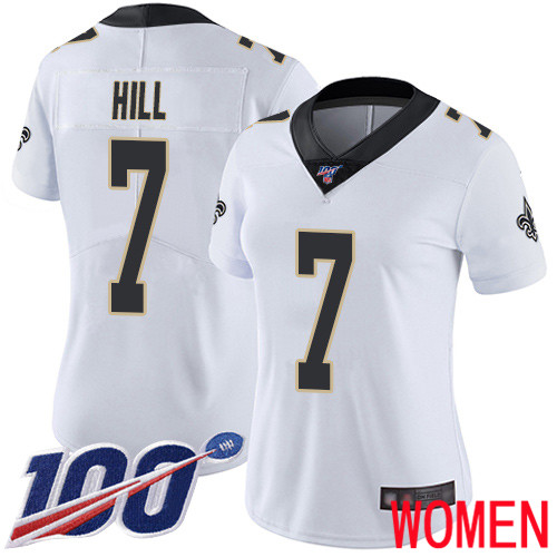 New Orleans Saints Limited White Women Taysom Hill Road Jersey NFL Football #7 100th Season Vapor Untouchable Jersey